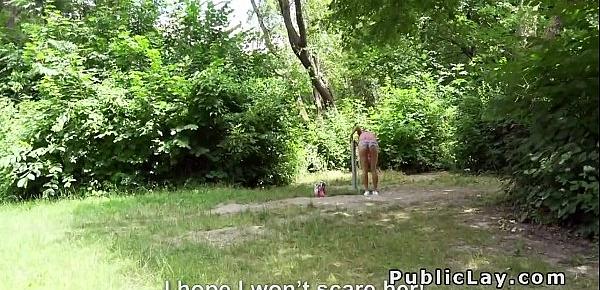  Hungarian hottie deep throats in the public park